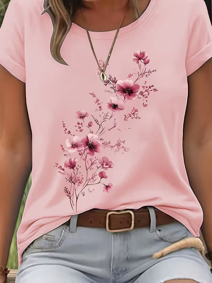 LIVIA FLORAL ROUND-NECK T-SHIRT