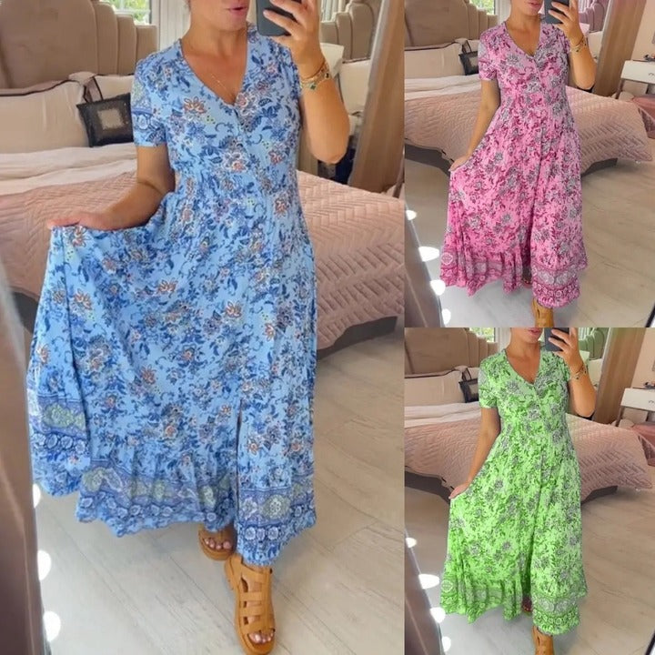 LILIA – FLORAL V-NECK MAXI DRESS
