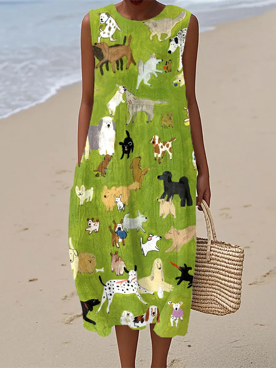 ISABELLA DOG PRINT MIDI DRESS