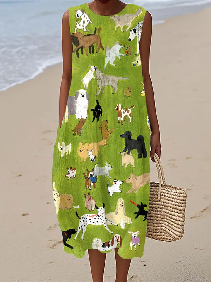 ISABELLA DOG PRINT MIDI DRESS