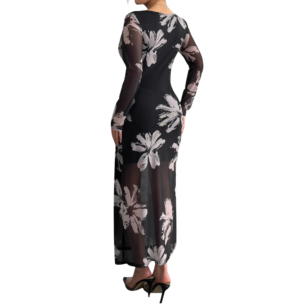 MEADOW ELEGANT FLORAL MAXI DRESS