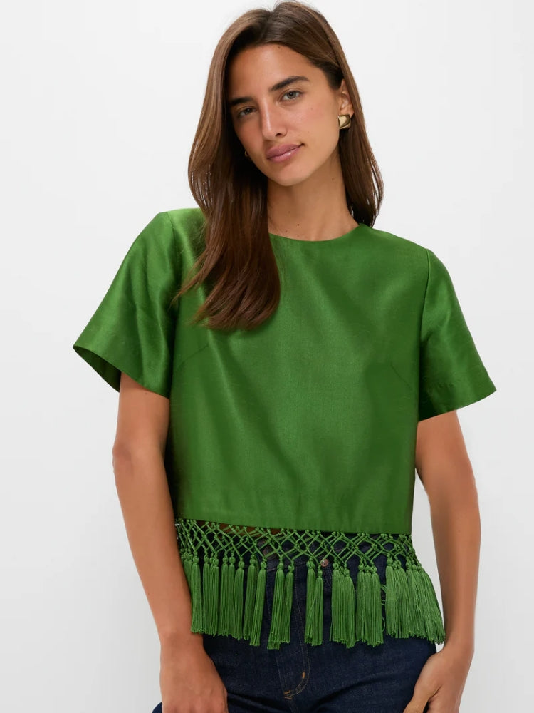DAHLIA LUXURIOUS GREEN SATIN TOP
