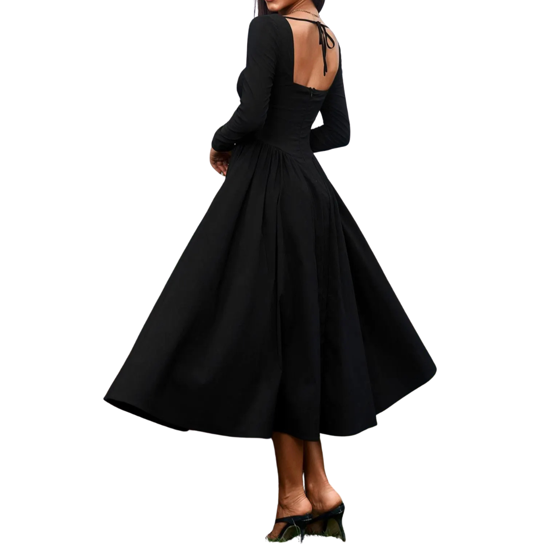 NICOLETTE OPEN-BACK PLEATED MIDI DRESS