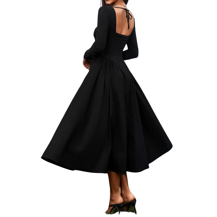 NICOLETTE OPEN-BACK PLEATED MIDI DRESS