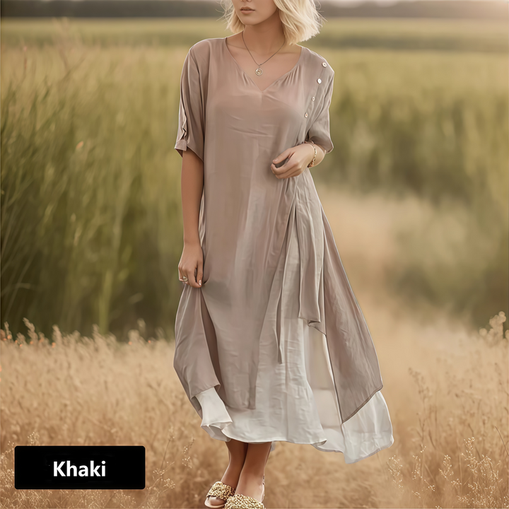 ELORA RETRO V-NECK MIDI DRESS
