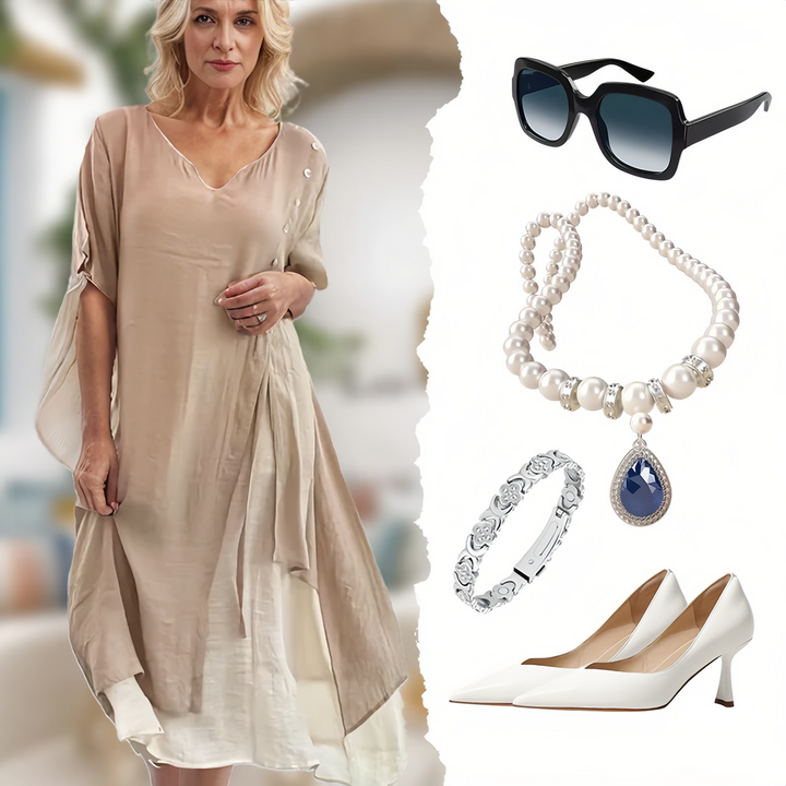ELORA RETRO V-NECK MIDI DRESS