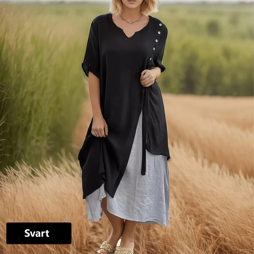 ELORA RETRO V-NECK MIDI DRESS