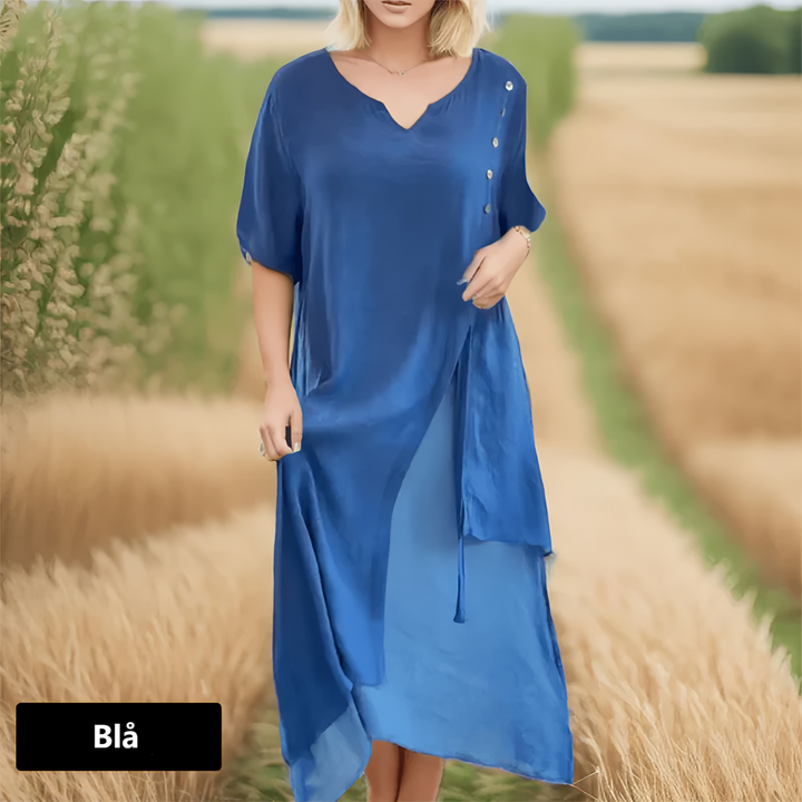 ELORA RETRO V-NECK MIDI DRESS