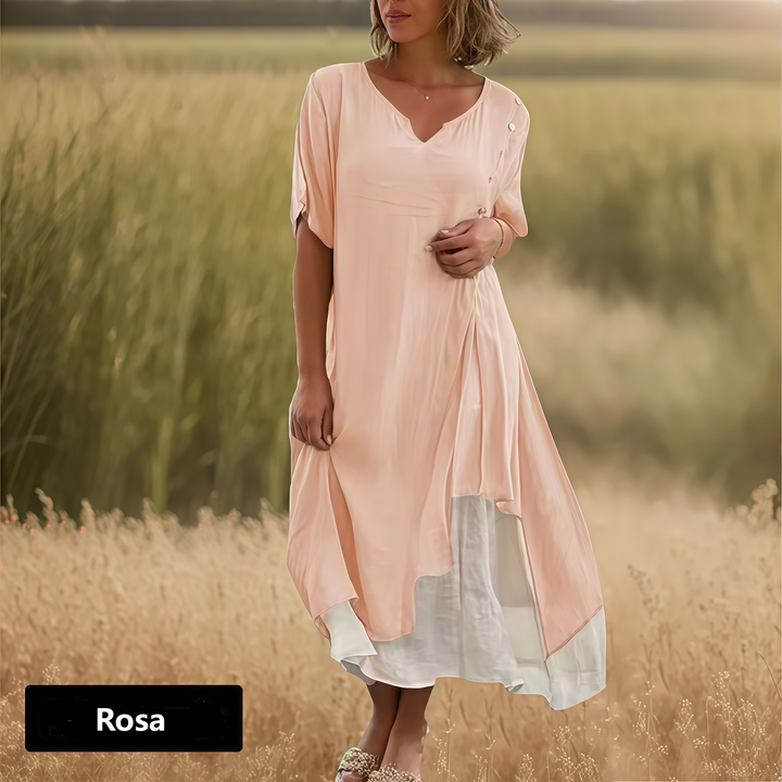 ELORA RETRO V-NECK MIDI DRESS