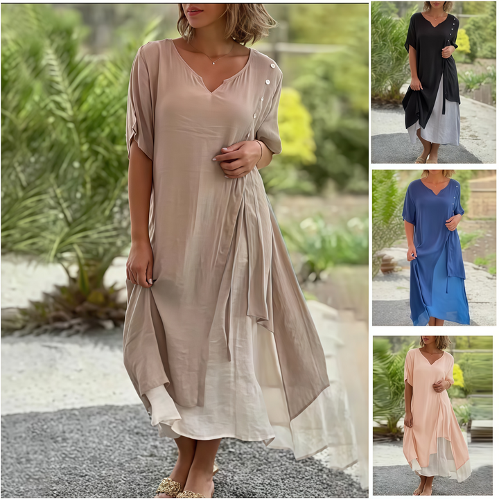 ELORA RETRO V-NECK MIDI DRESS