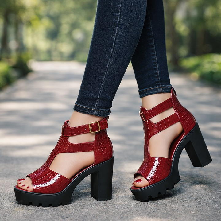 SERINA CROC PLATFORM HEELS