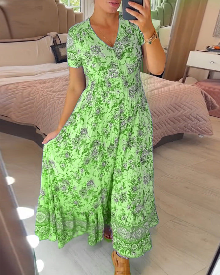 LILIA – FLORAL V-NECK MAXI DRESS