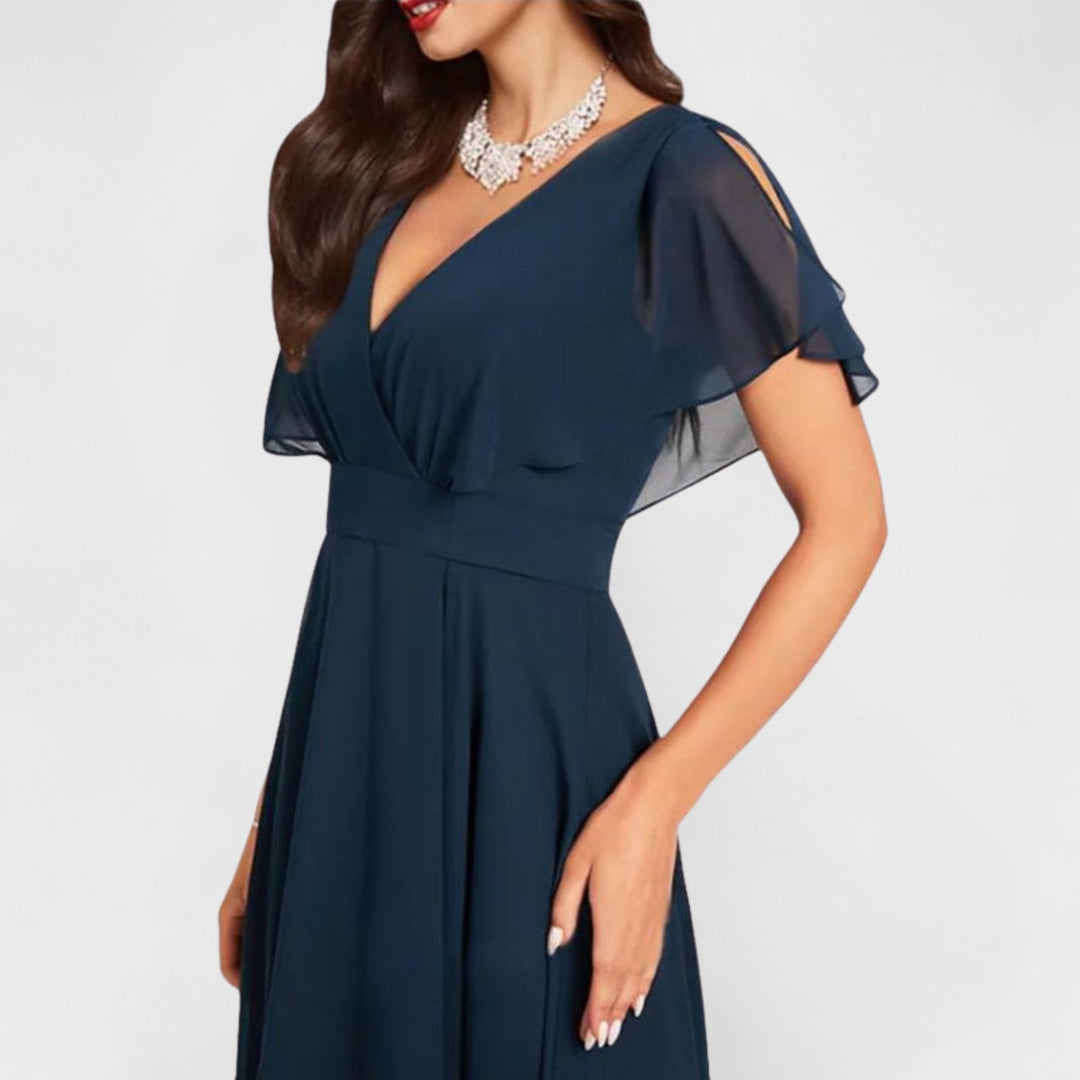 NADEESHA LONG FLORAL V-NECK DRESS