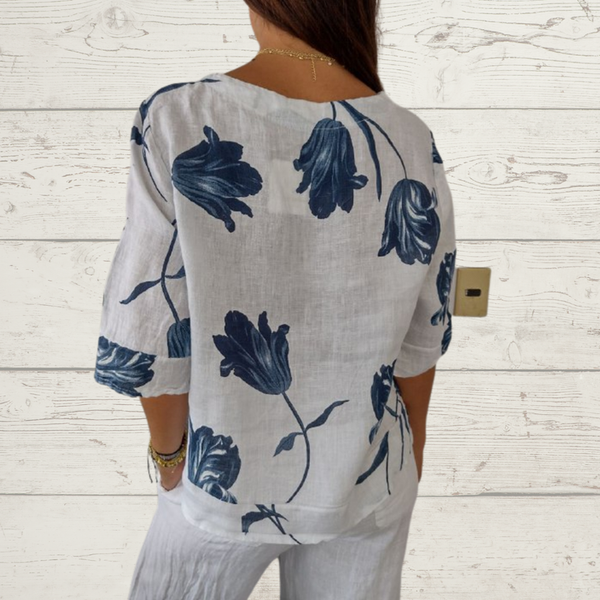 DESPOINA ELEGANT FLORAL PRINT TOP WITH BUTTONS