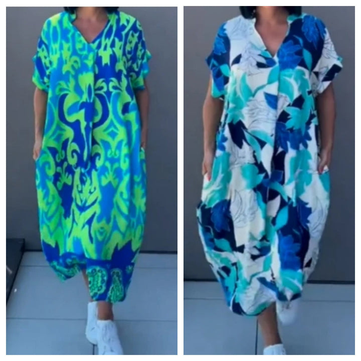 ELVIRA PRINTED V-NECK MIDI DRESS