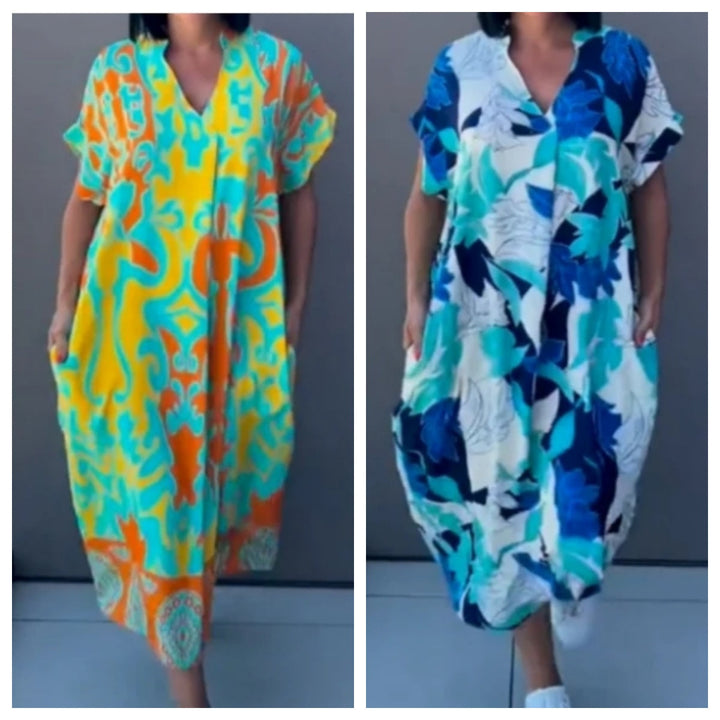 ELVIRA PRINTED V-NECK MIDI DRESS