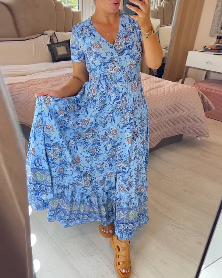 LILIA – FLORAL V-NECK MAXI DRESS
