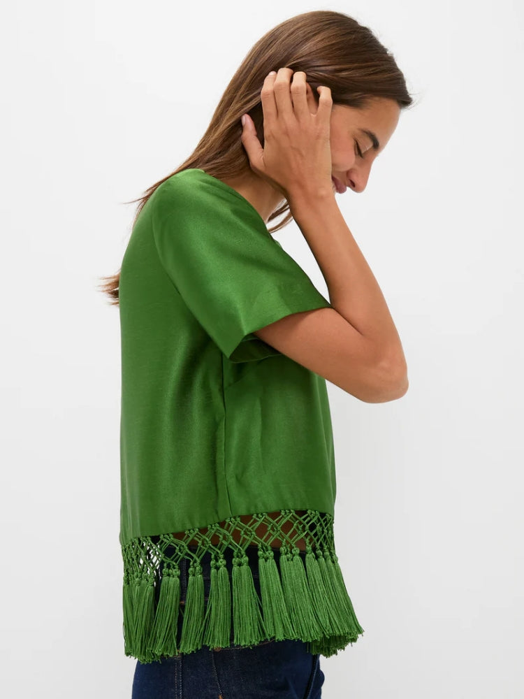 DAHLIA LUXURIOUS GREEN SATIN TOP
