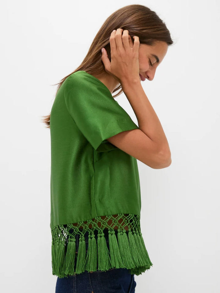 DAHLIA LUXURIOUS GREEN SATIN TOP