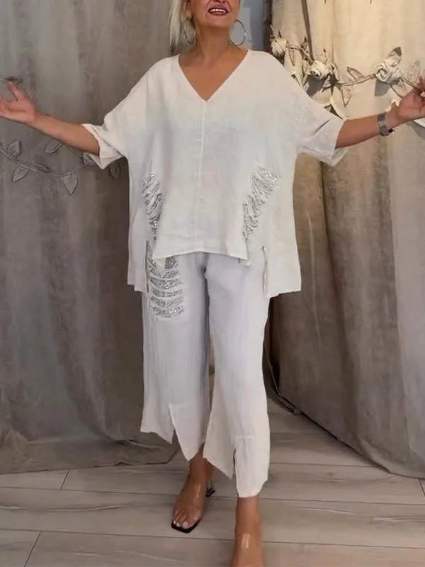 ALYANA TWO-PIECE COTTON-LINEN SUIT