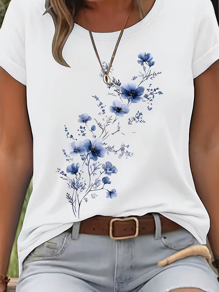 LIVIA FLORAL ROUND-NECK T-SHIRT