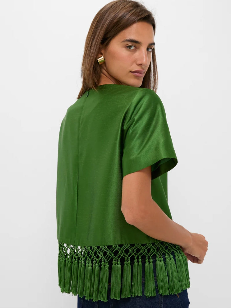 DAHLIA LUXURIOUS GREEN SATIN TOP