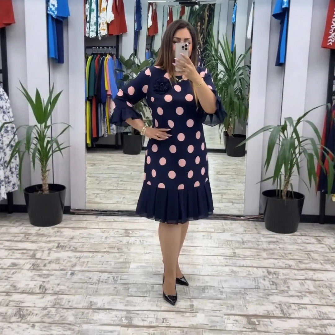 VICTORIA PLEATED POLKA DOT DRESS