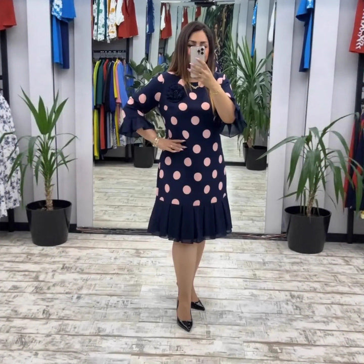 VICTORIA PLEATED POLKA DOT DRESS