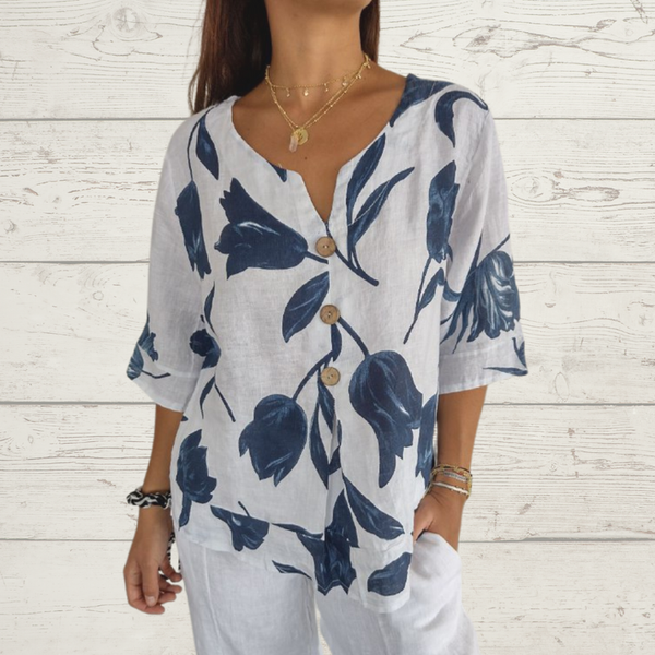 DESPOINA ELEGANT FLORAL PRINT TOP WITH BUTTONS