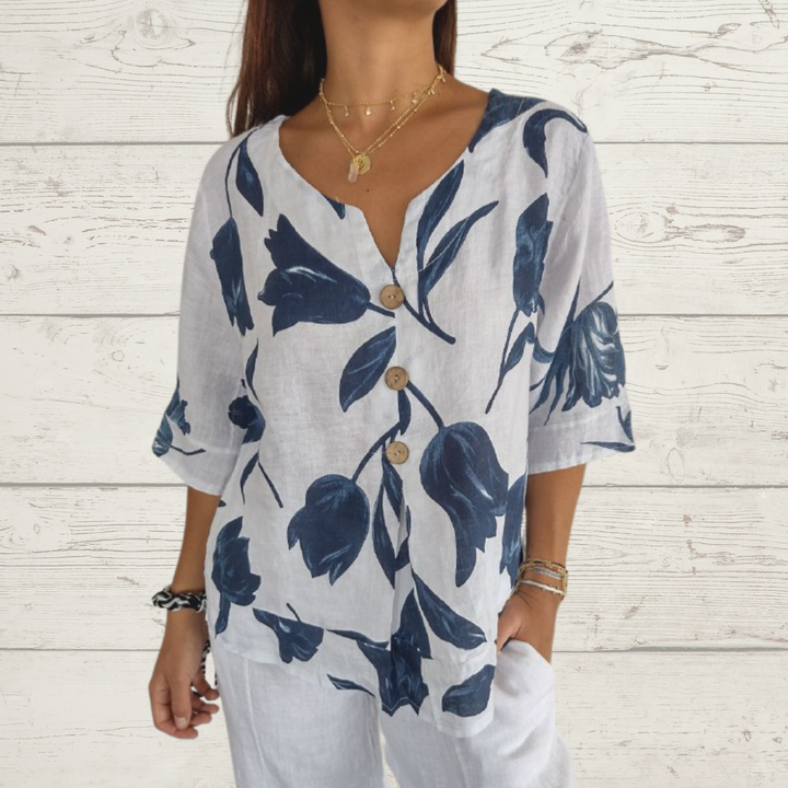 MARIELLE COTTON & LINEN V-NECK TUNIC