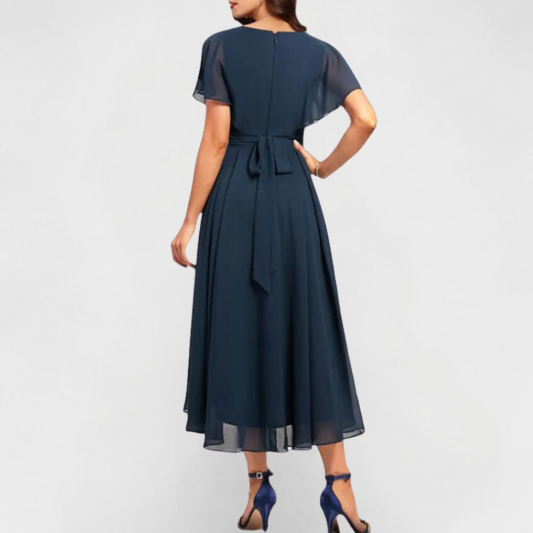 NADEESHA LONG FLORAL V-NECK DRESS