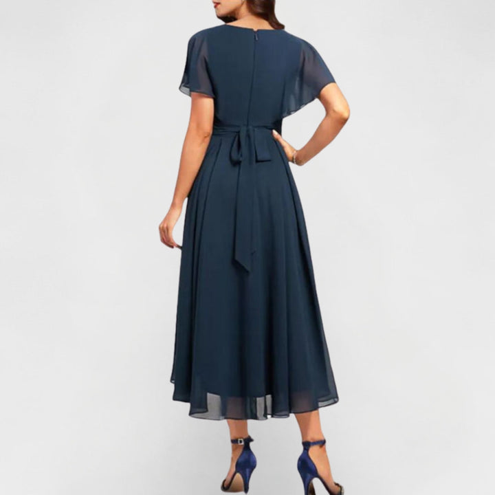 NADEESHA LONG FLORAL V-NECK DRESS