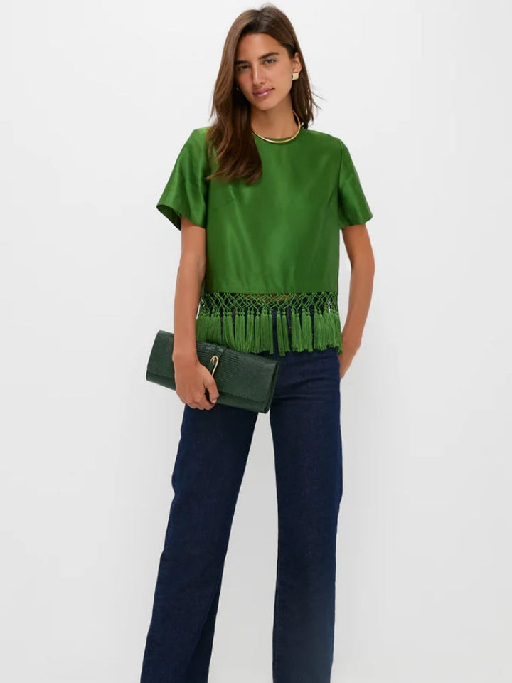 DAHLIA LUXURIOUS GREEN SATIN TOP