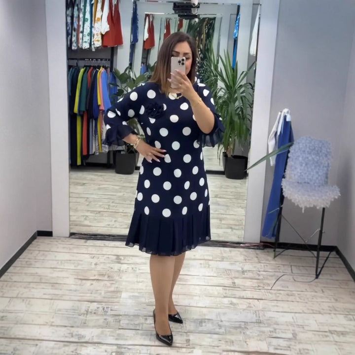 VICTORIA PLEATED POLKA DOT DRESS