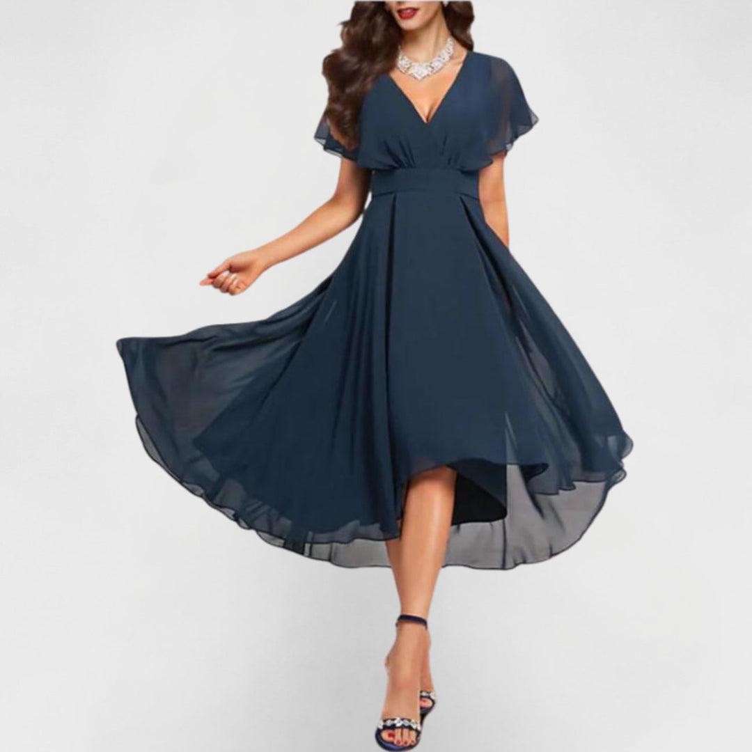 NADEESHA LONG FLORAL V-NECK DRESS