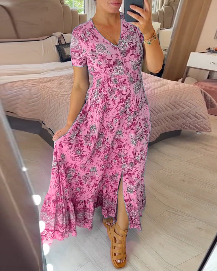 LILIA – FLORAL V-NECK MAXI DRESS