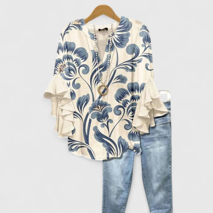 JURIA FLORAL PRINT RUFFLE SLEEVE BLOUSE