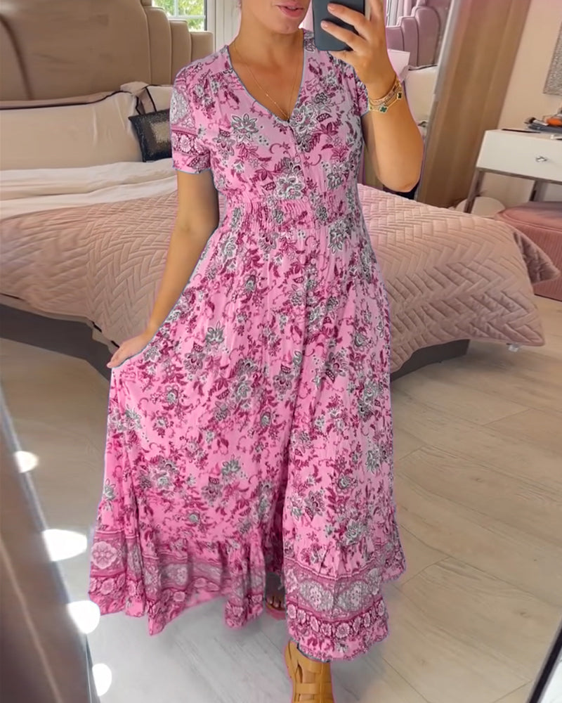 LILIA – FLORAL V-NECK MAXI DRESS