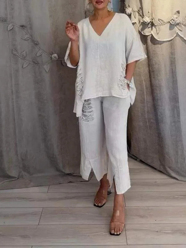 ALYANA TWO-PIECE COTTON-LINEN SUIT