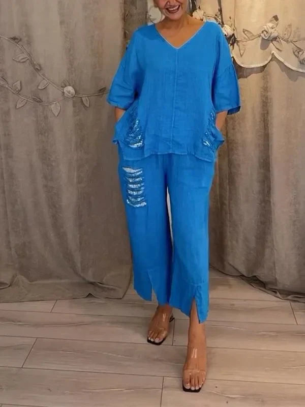ALYANA TWO-PIECE COTTON-LINEN SUIT