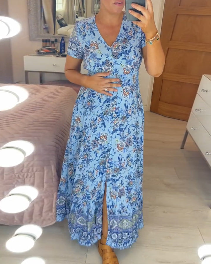 LILIA – FLORAL V-NECK MAXI DRESS