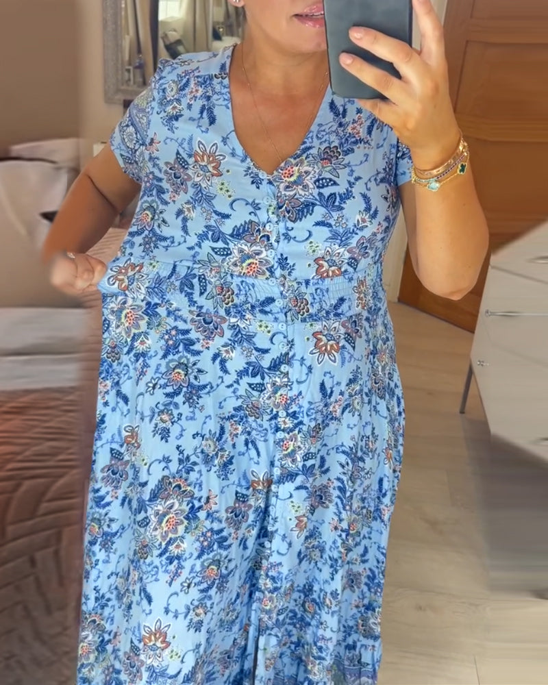 LILIA – FLORAL V-NECK MAXI DRESS