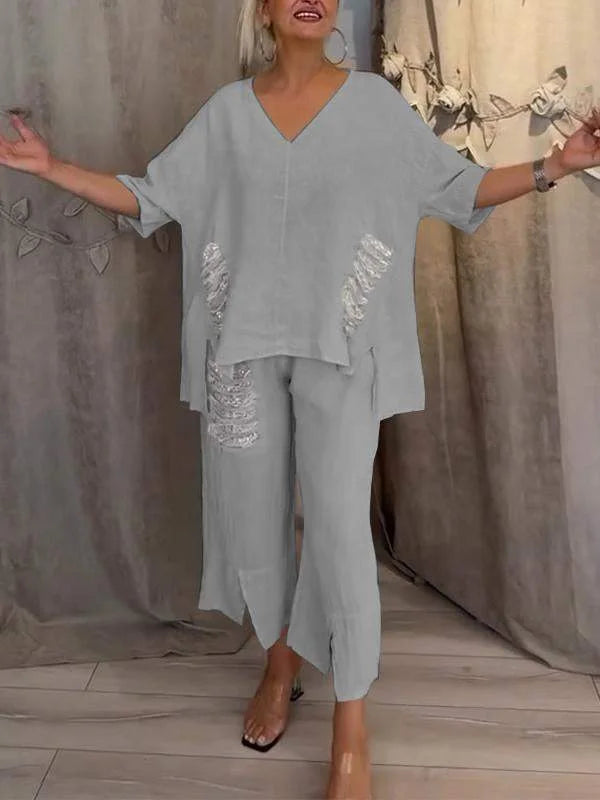 ALYANA TWO-PIECE COTTON-LINEN SUIT