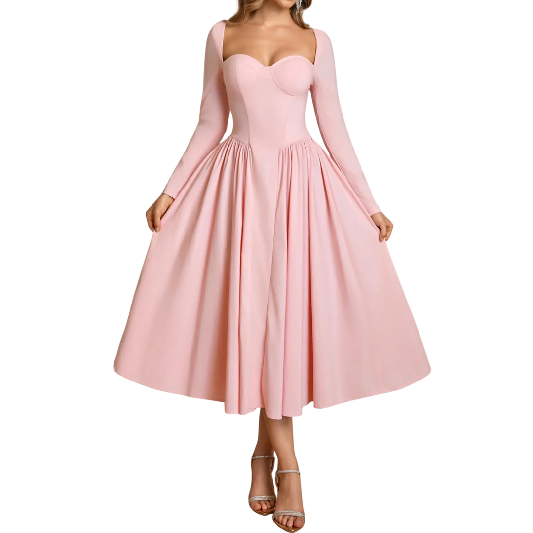 NICOLETTE OPEN-BACK PLEATED MIDI DRESS