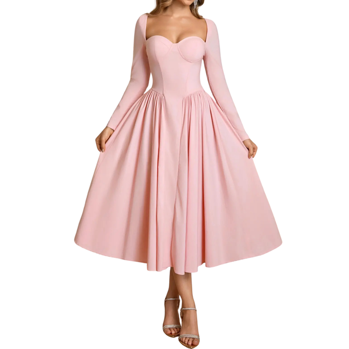 NICOLETTE OPEN-BACK PLEATED MIDI DRESS