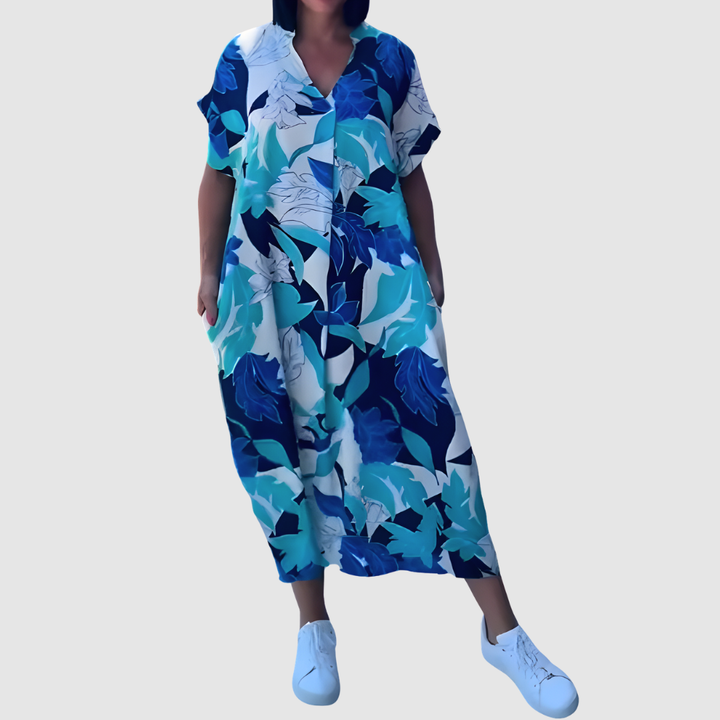 ELVIRA PRINTED V-NECK MIDI DRESS