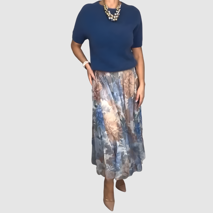 NIROSHA FLORAL KNIT TOP & MIDI SKIRT SET