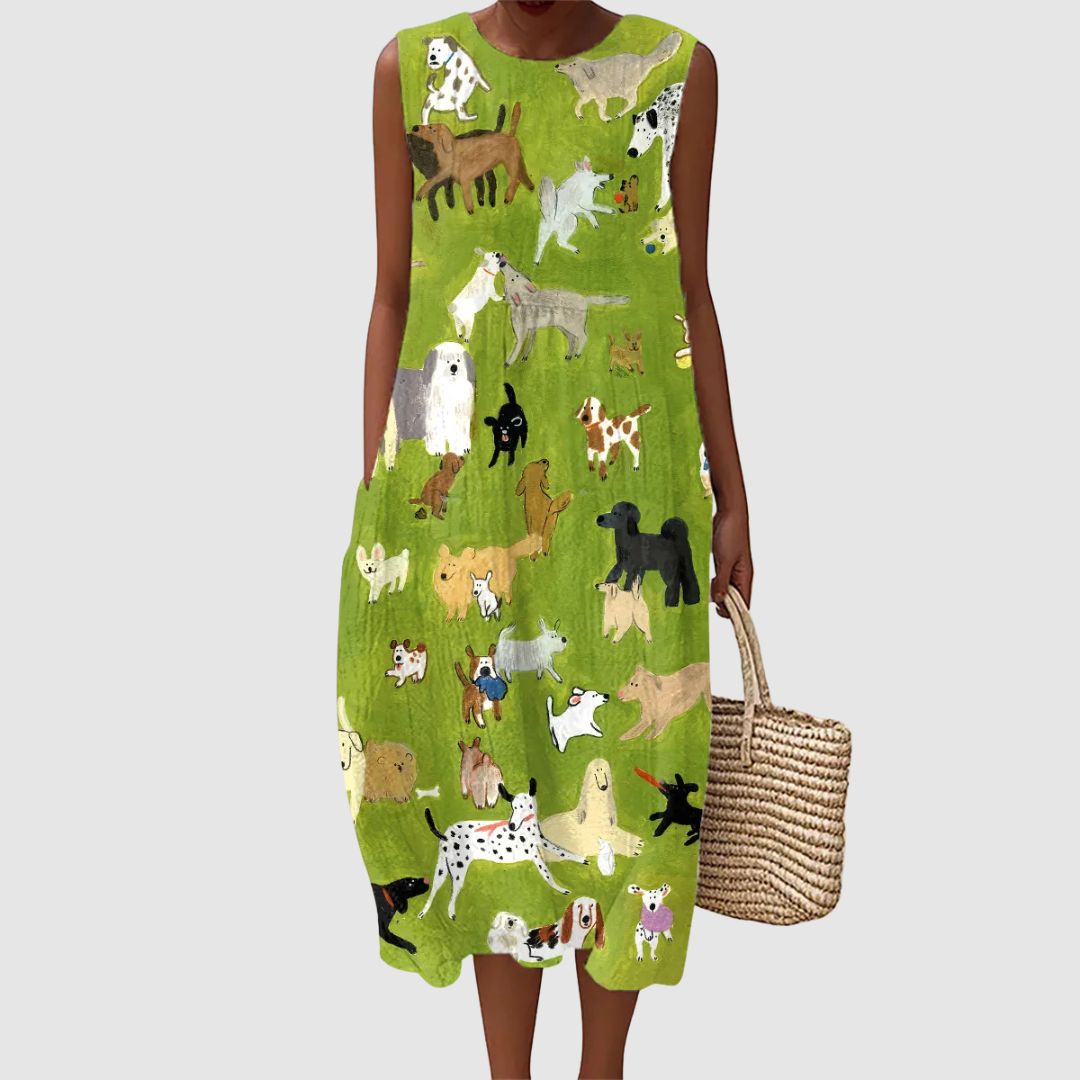 ISABELLA DOG PRINT MIDI DRESS
