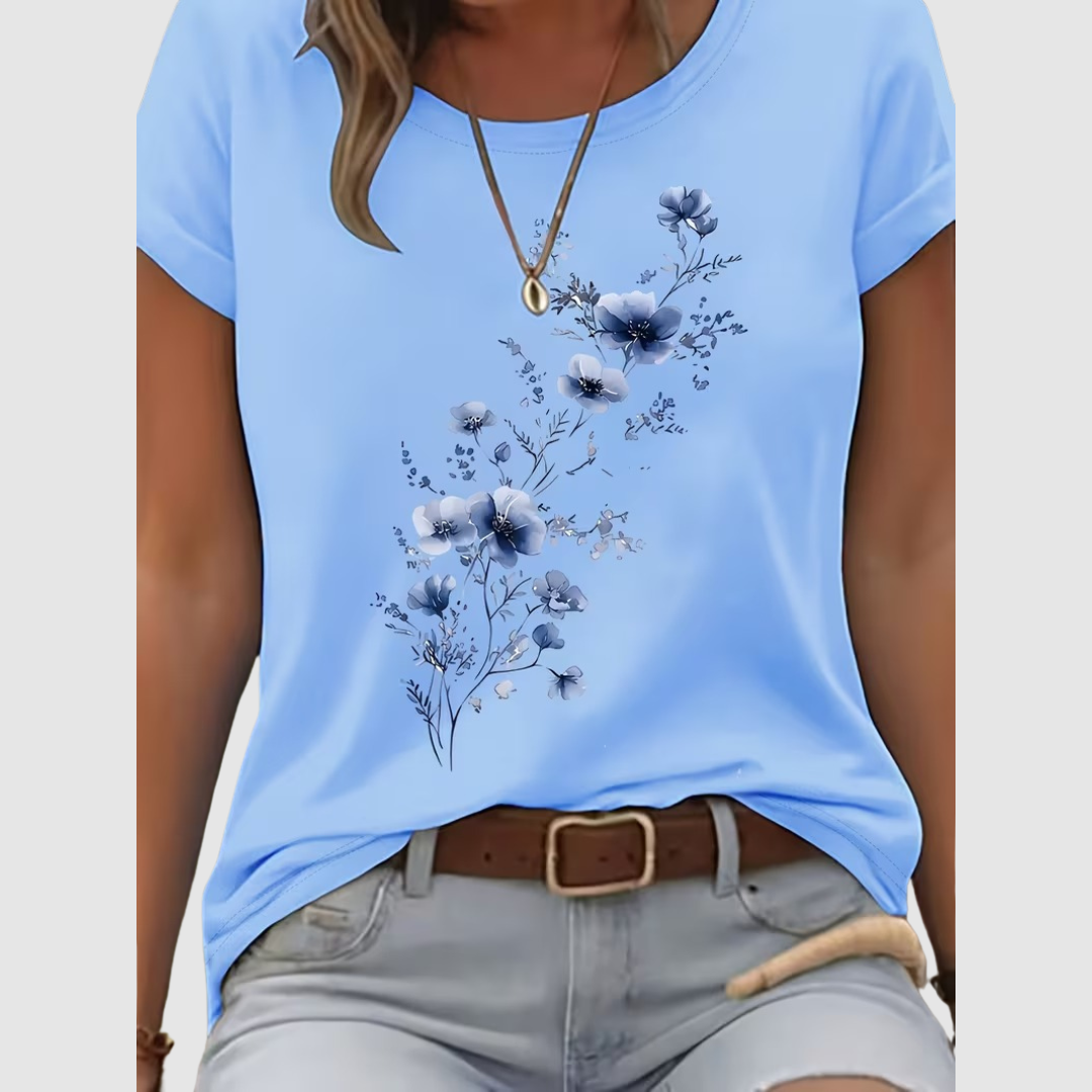 LIVIA FLORAL ROUND-NECK T-SHIRT