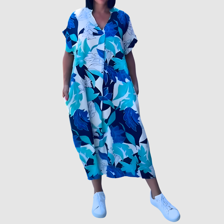 AURORA ELEGANT PRINTED V-NECK DRESS